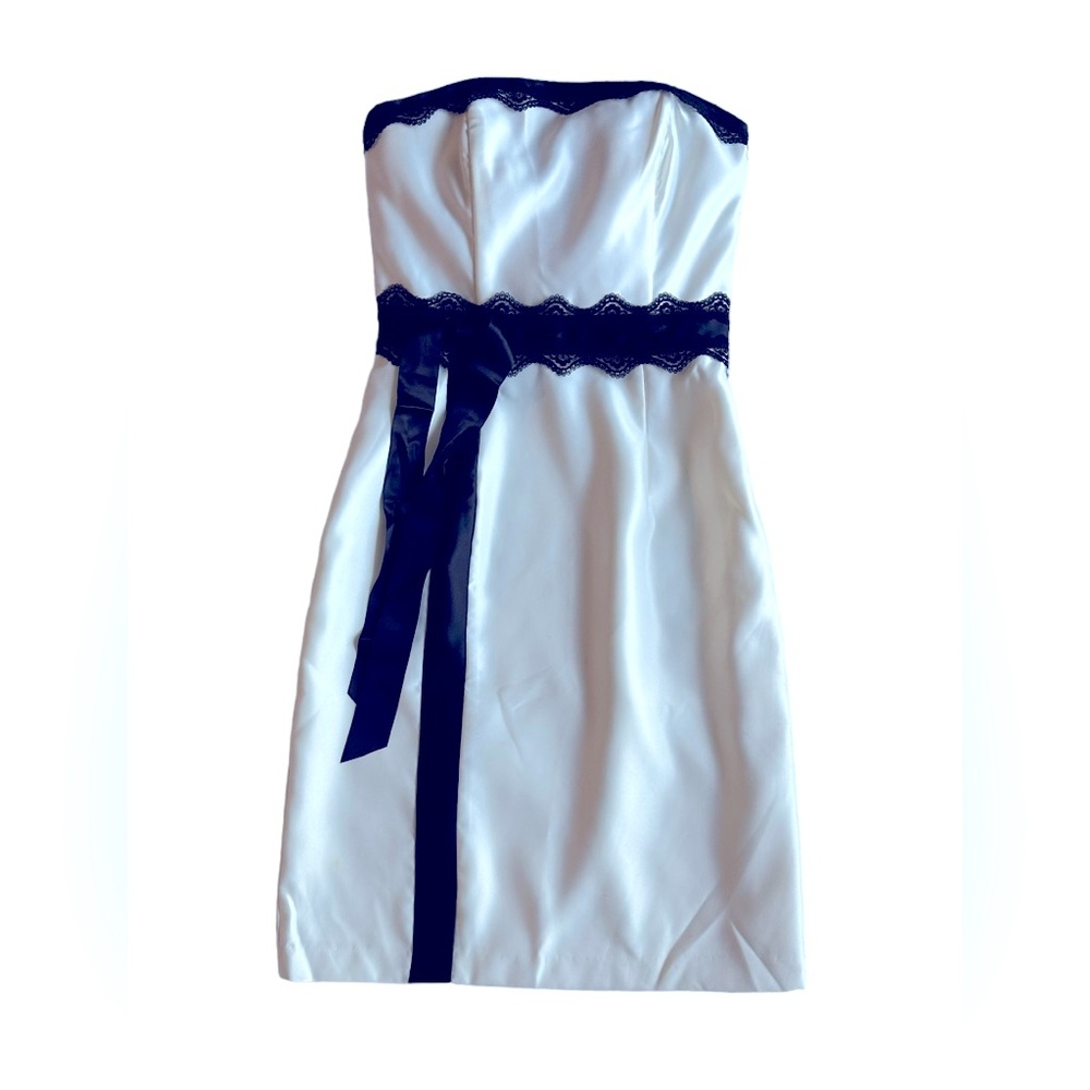 Vintage Scott McClintock‎ Strapless Off White Black Lace Trim Dress Size 6
